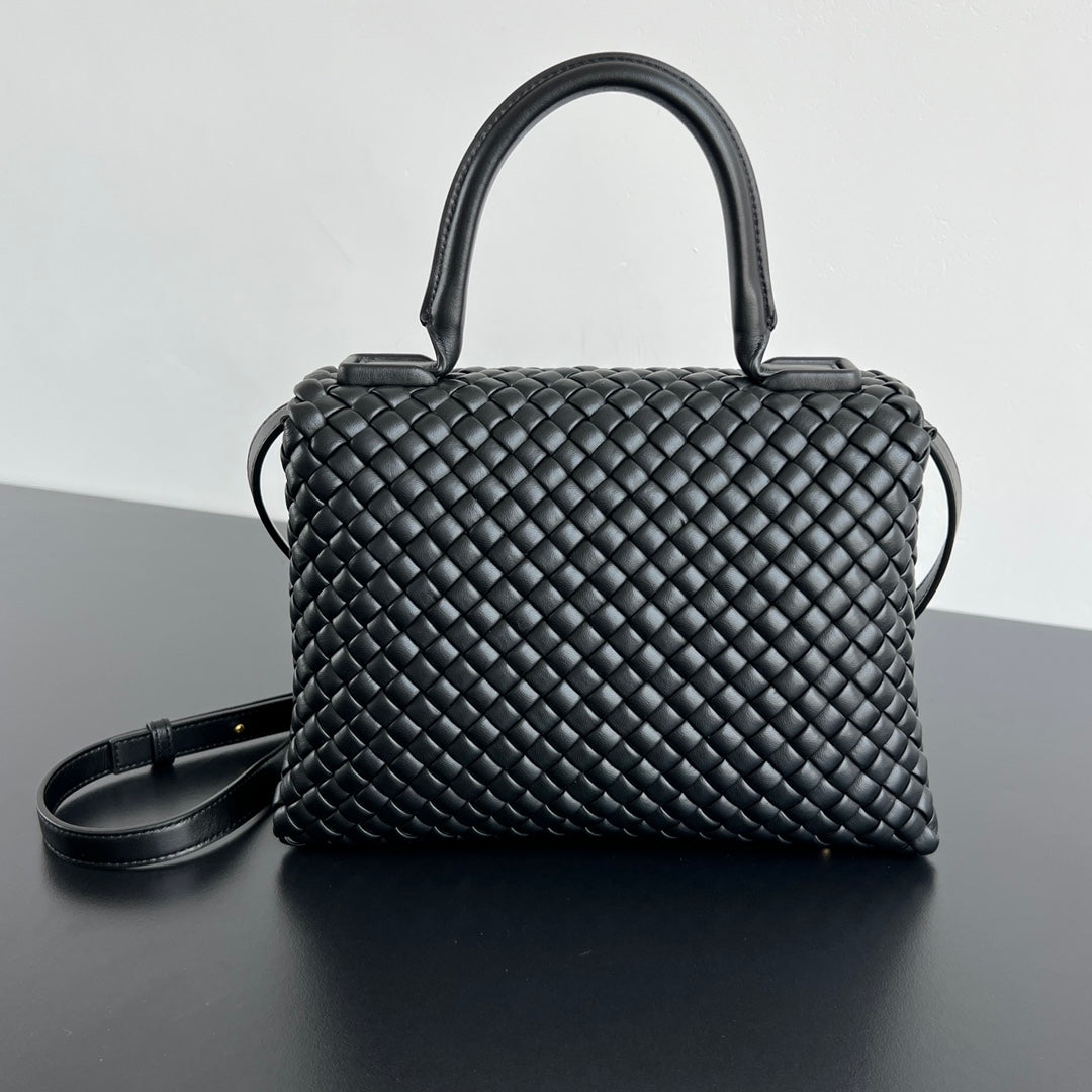 Bottega Veneta Patti Shoulder Bag 26 in Black Lambskin
