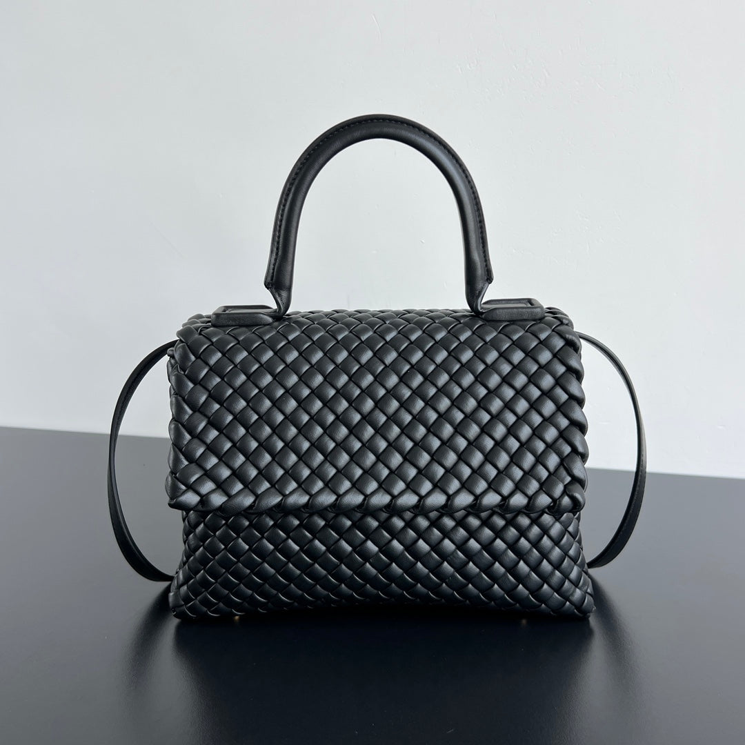 Bottega Veneta Patti Shoulder Bag 26 in Black Lambskin