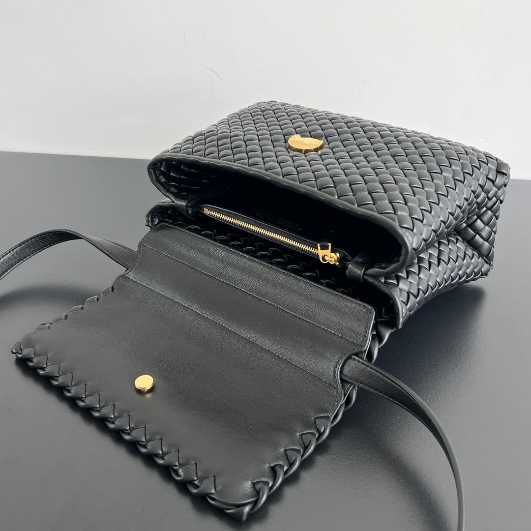 Bottega Veneta Patti Shoulder Bag 26 in Black Lambskin