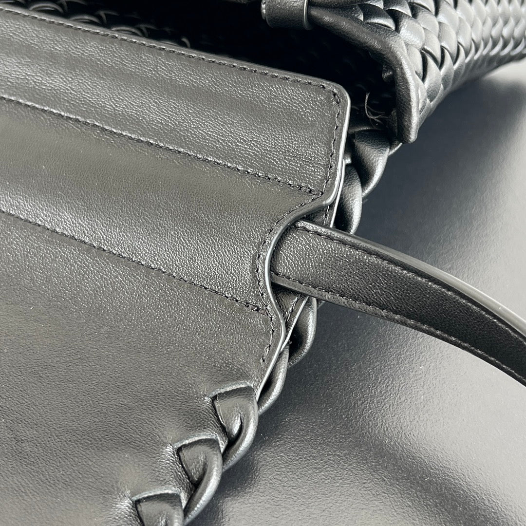 Bottega Veneta Patti Shoulder Bag 26 in Black Lambskin