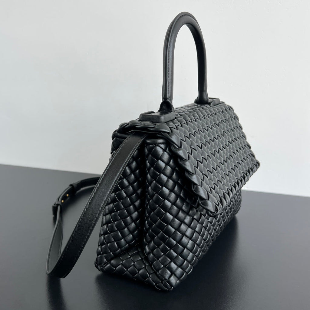 Bottega Veneta Patti Shoulder Bag 26 in Black Lambskin