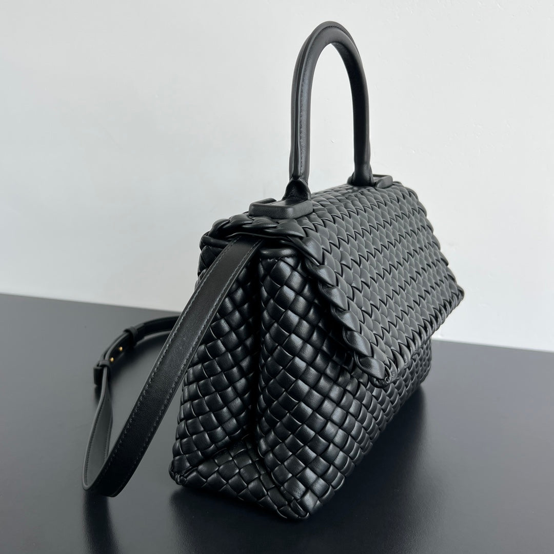 Bottega Veneta Patti Shoulder Bag 26 in Black Lambskin