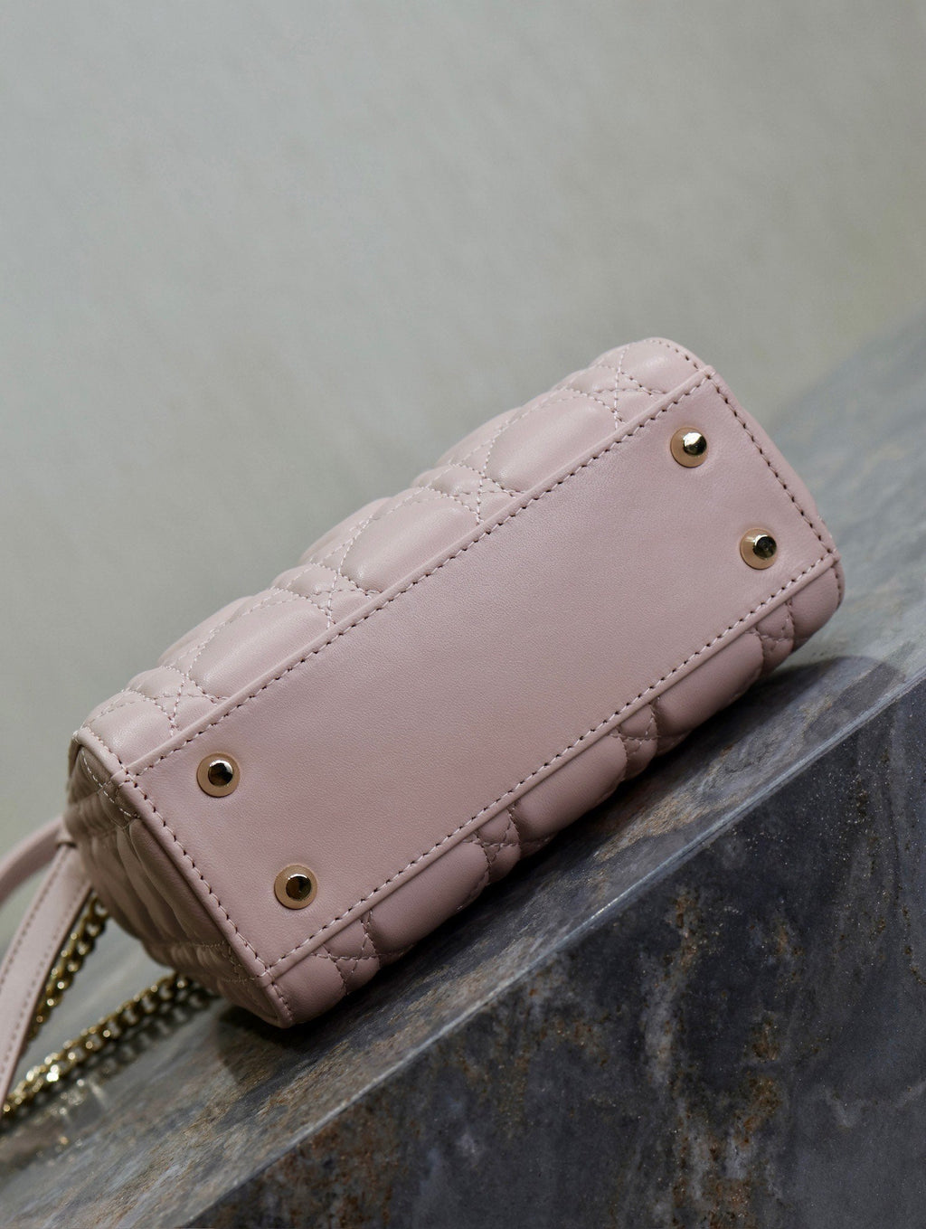 Dior Mini Lady Bag 17 in Baby Pink Quilted Macrocannage Calfskin Swamp Yellow Strap
