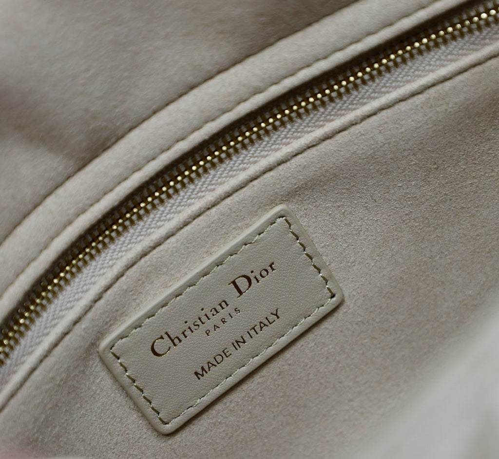Dior Medium Lady Bag 24 in Powder Beige Quilted Macrocannage Calfskin Metal Charm