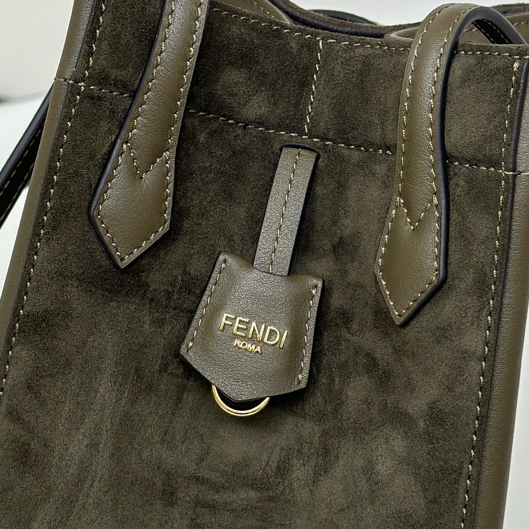 Fendi Origami Mini 19 in Army Green Lambskin and Suede Bag