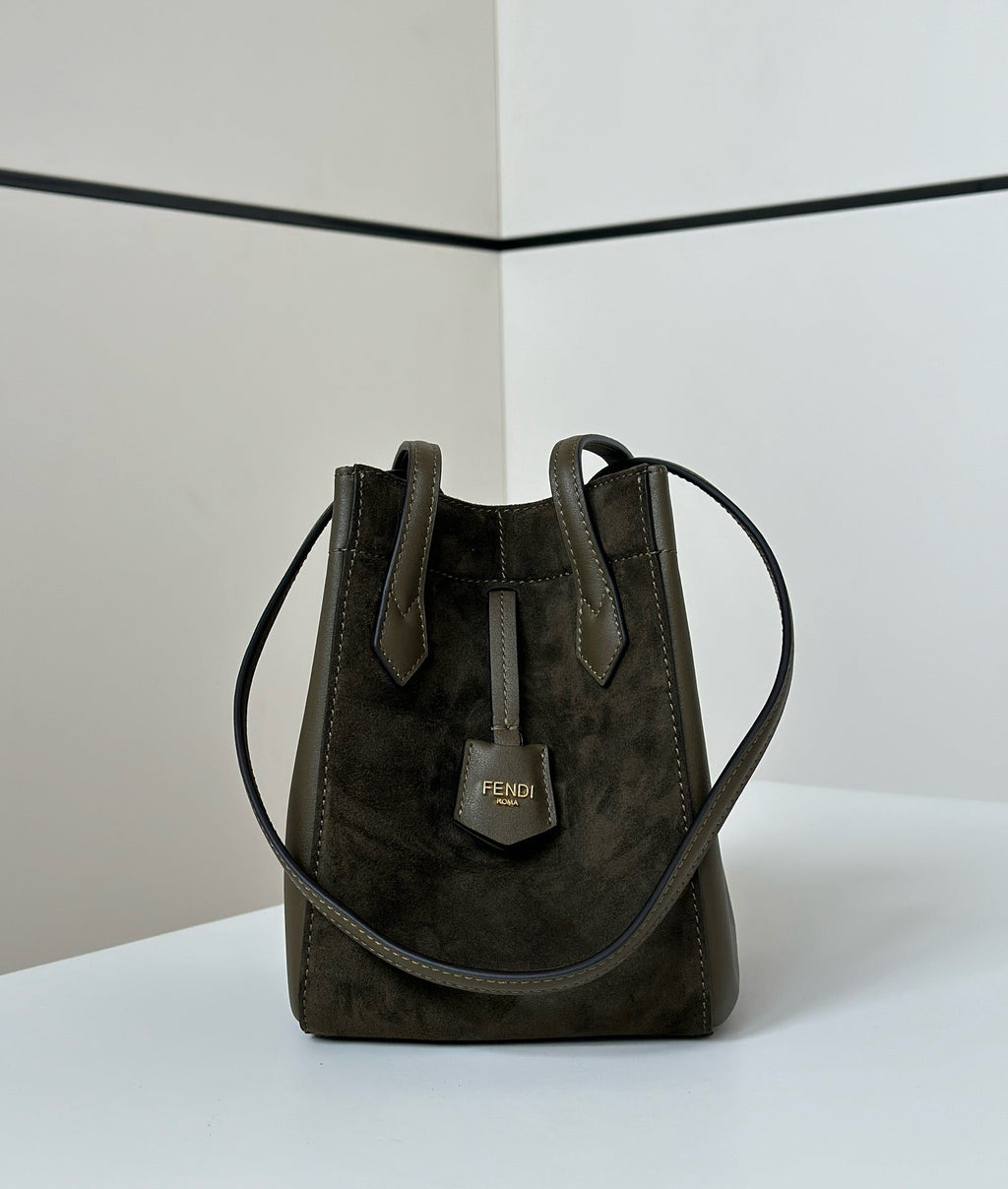 Fendi Origami Mini 19 in Army Green Lambskin and Suede Bag