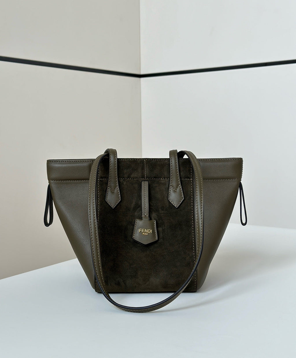 Fendi Origami Mini 19 in Army Green Lambskin and Suede Bag