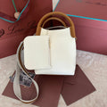 Loro Piana Small 21 Bale Bag in White Mix Bronze Brown Grained Calfskin