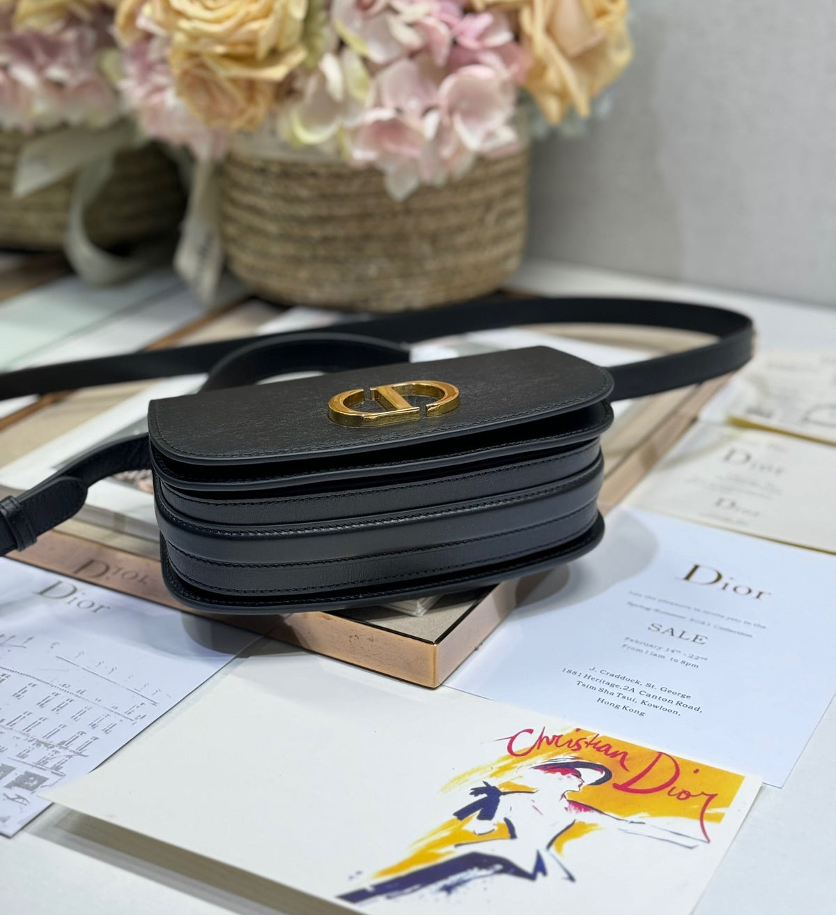 Dior Small 19 Montaigne Avenue Top Handle Bag Black Smooth Calfskin 221147