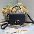 Dior Small 19 Montaigne Avenue Top Handle Bag Blue Oblique Jacquard and Black Smooth Calfskin