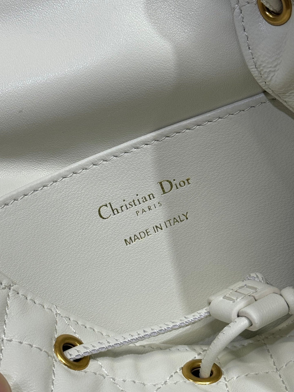 Dior Medium Caro Backpack 27 in White Macrocannage Lambskin