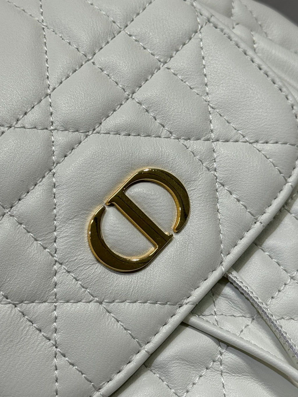 Dior Medium Caro Backpack 27 in White Macrocannage Lambskin