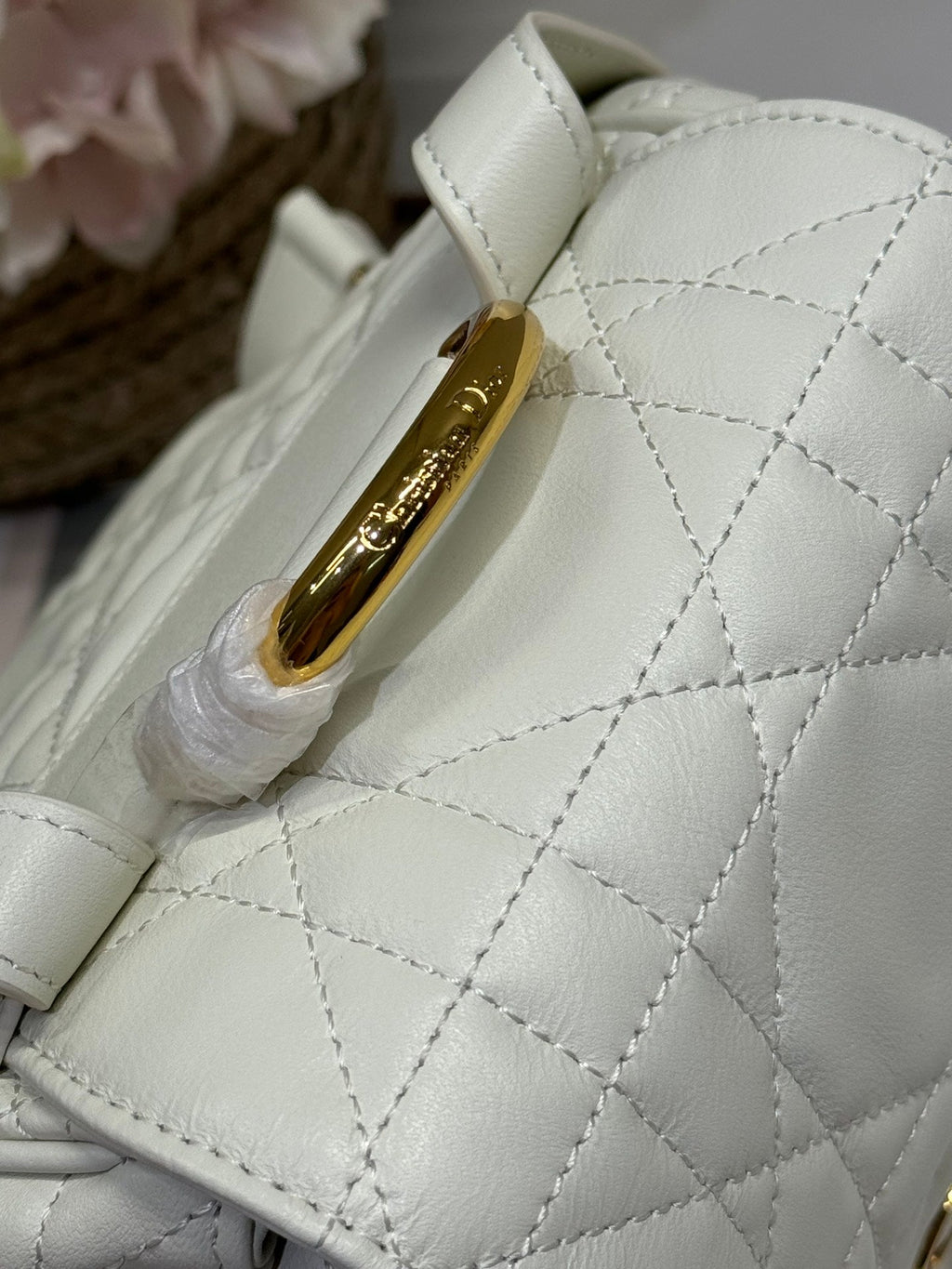 Dior Medium Caro Backpack 27 in White Macrocannage Lambskin