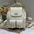 Dior Medium Caro Backpack 27 in White Macrocannage Lambskin