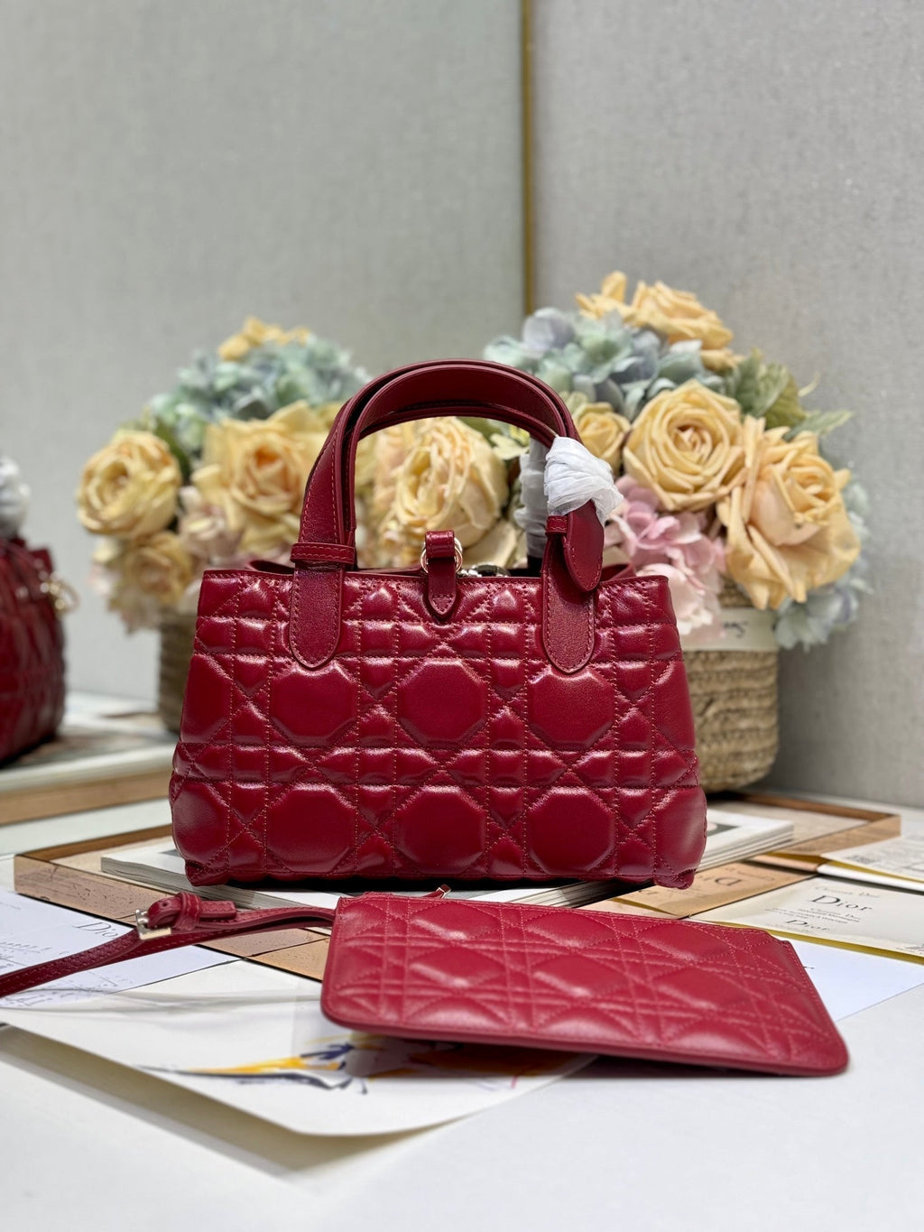 Dior Mini 23 Toujours Bag in Ruby Red Macrocannage Lambskin