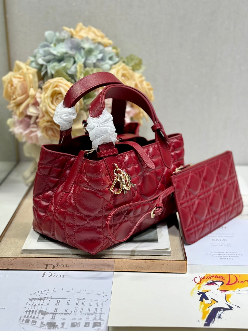 Dior Mini 23 Toujours Bag in Ruby Red Macrocannage Lambskin