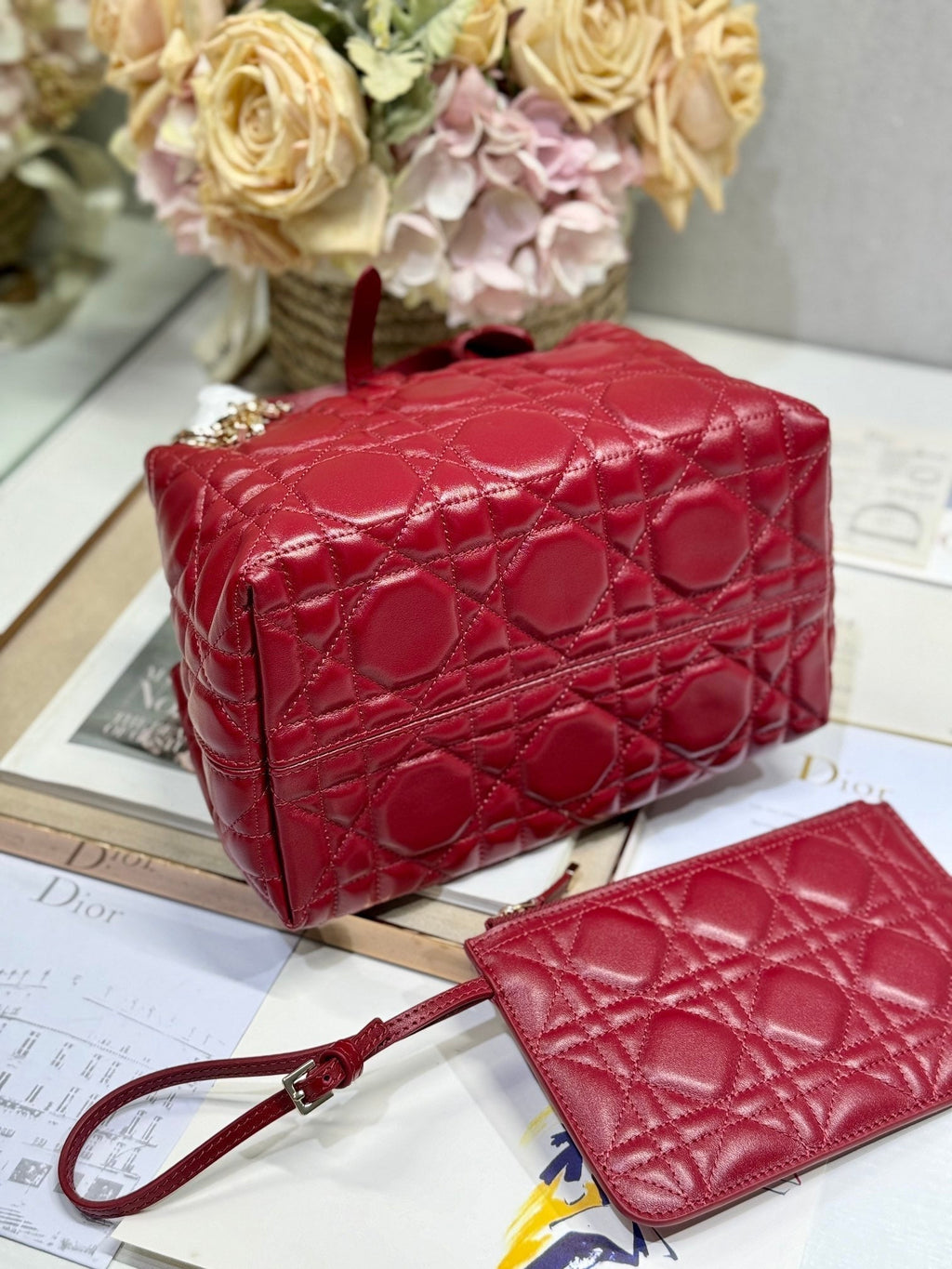 Dior Mini 23 Toujours Bag in Ruby Red Macrocannage Lambskin