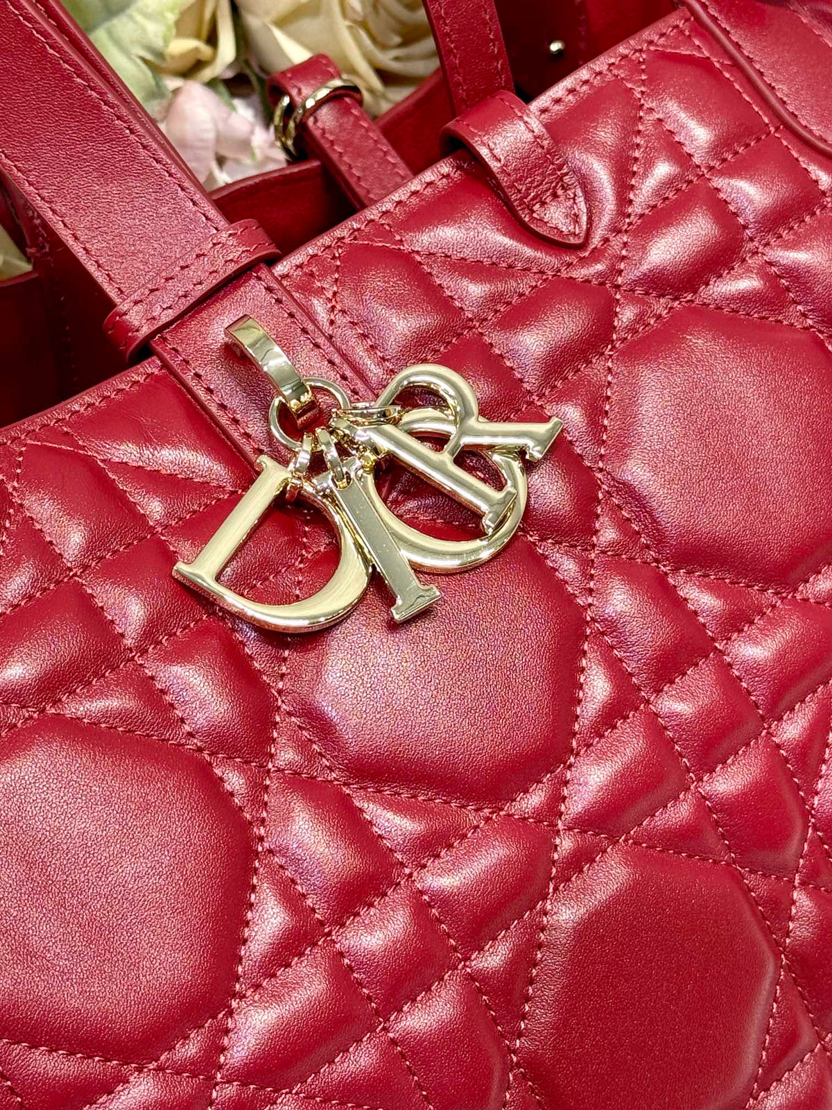 Dior Medium 37 Toujours Bag in Ruby Red Macrocannage Lambskin