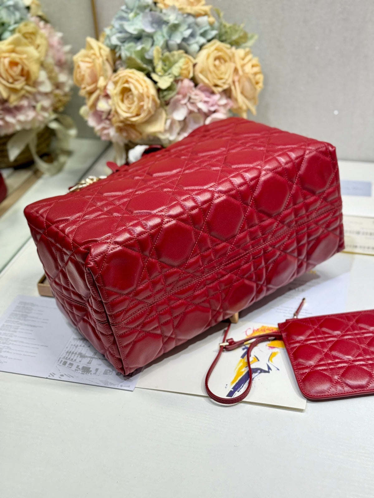 Dior Medium 37 Toujours Bag in Ruby Red Macrocannage Lambskin