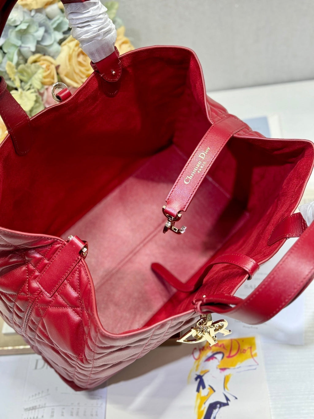 Dior Medium 37 Toujours Bag in Ruby Red Macrocannage Lambskin