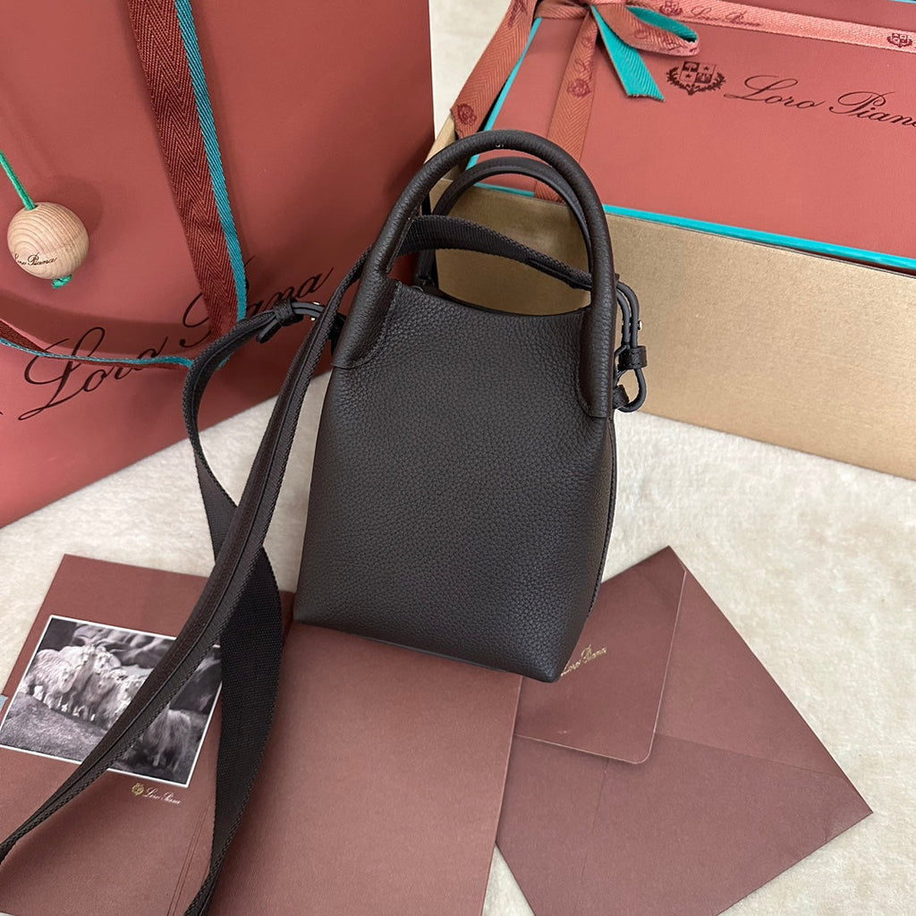 Loro Piana Micro Bale Bag in Chocolate Brown Calfskin