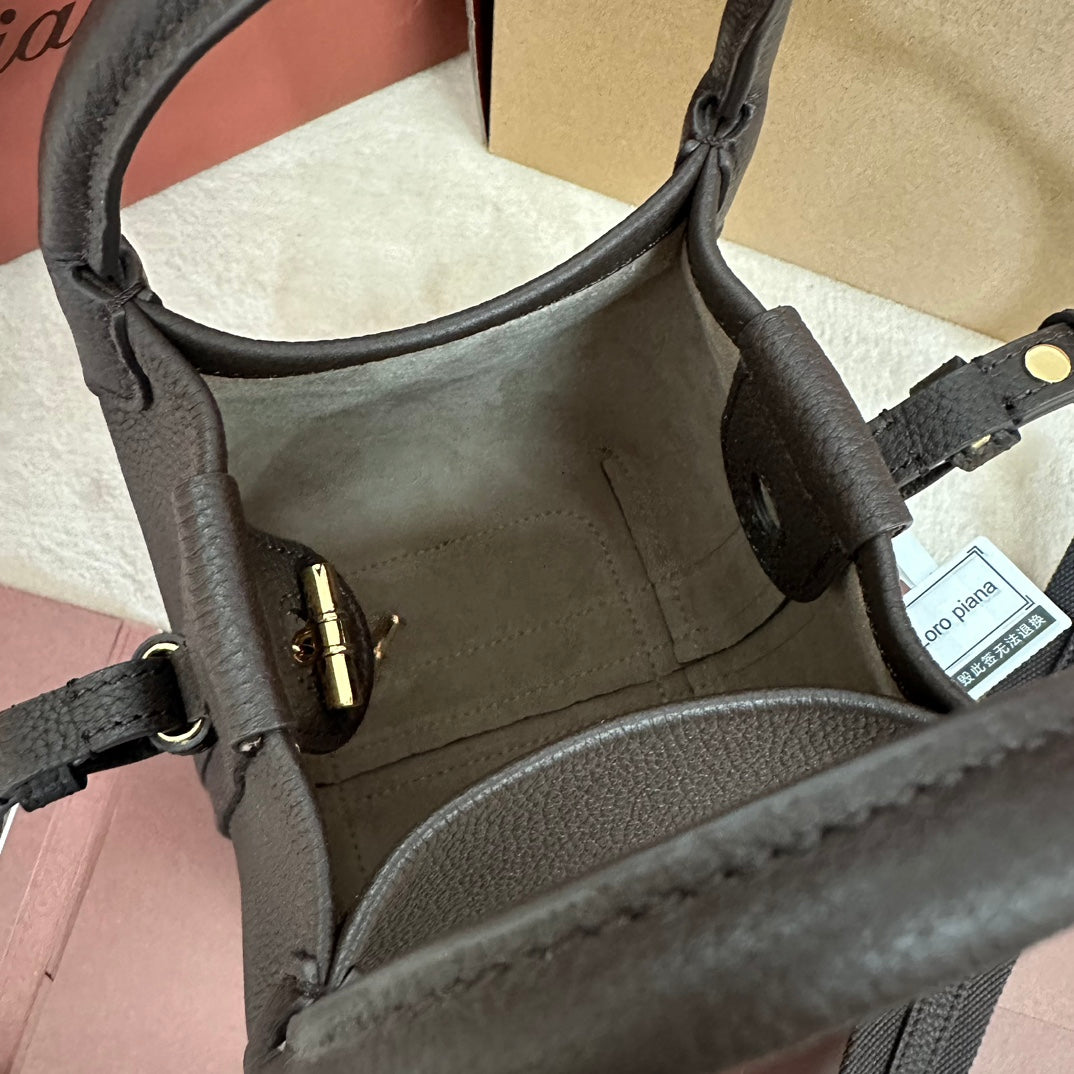 Loro Piana Micro Bale Bag in Chocolate Brown Calfskin