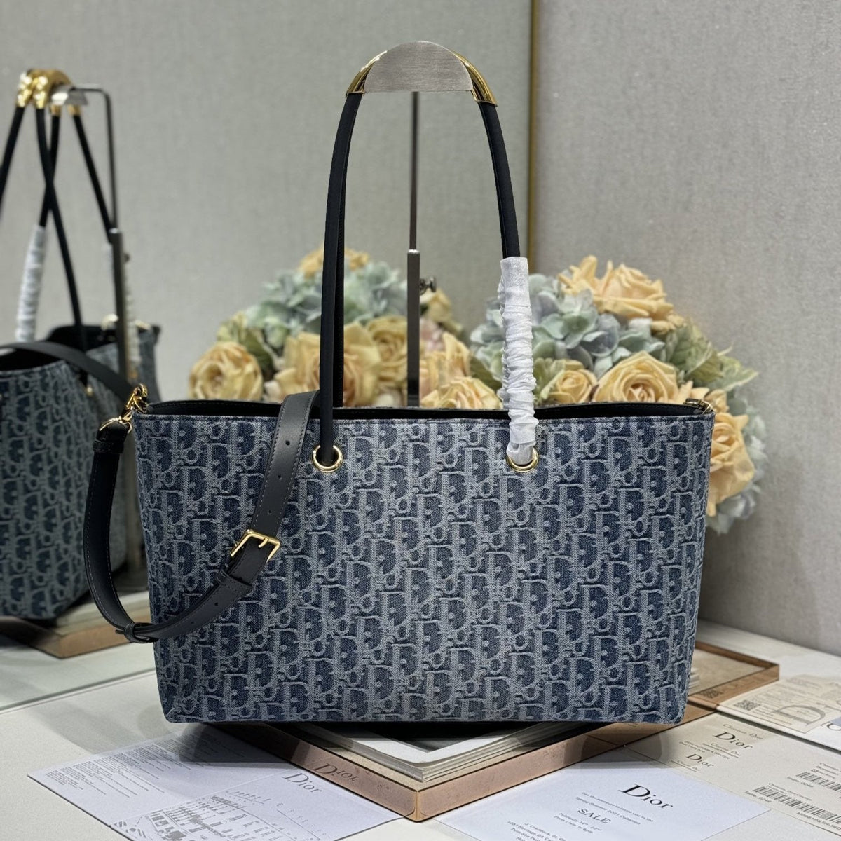 Dior Medium 37 Toujours Bag in Blue Monogram Denim