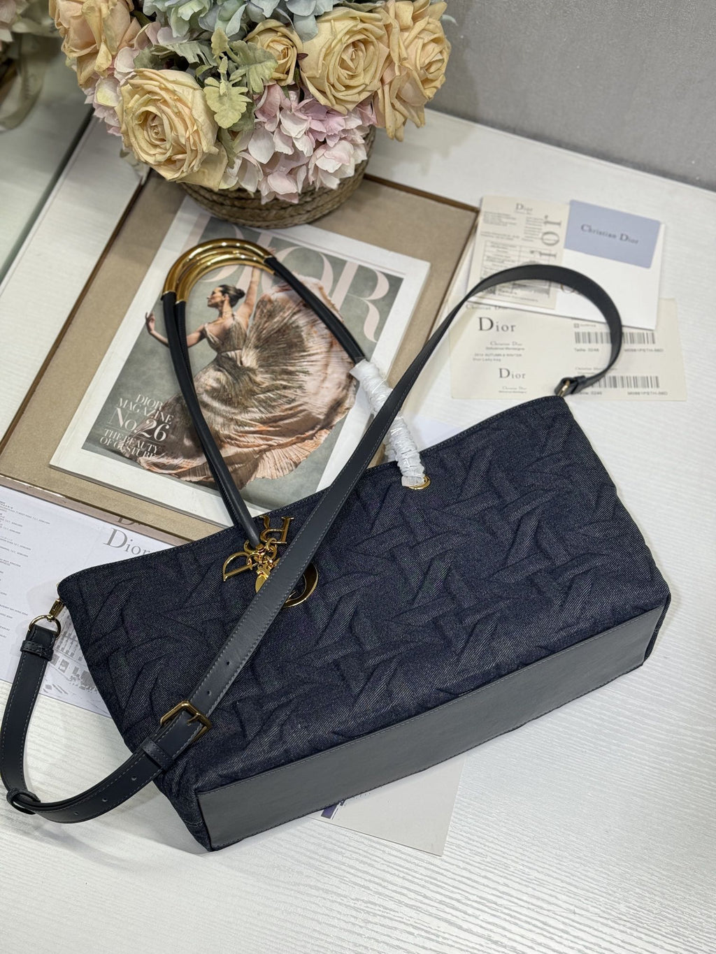 Dior Medium 37 Toujours Bag in Black Cannage Denim