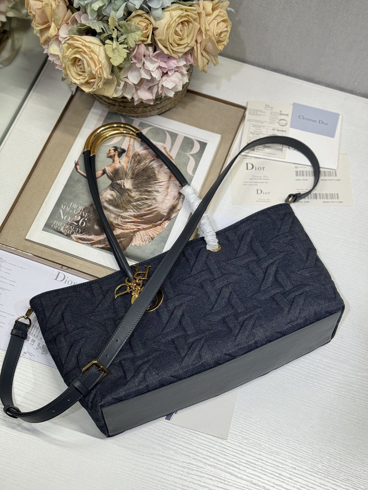 Dior Medium 37 Toujours Bag in Black Cannage Denim