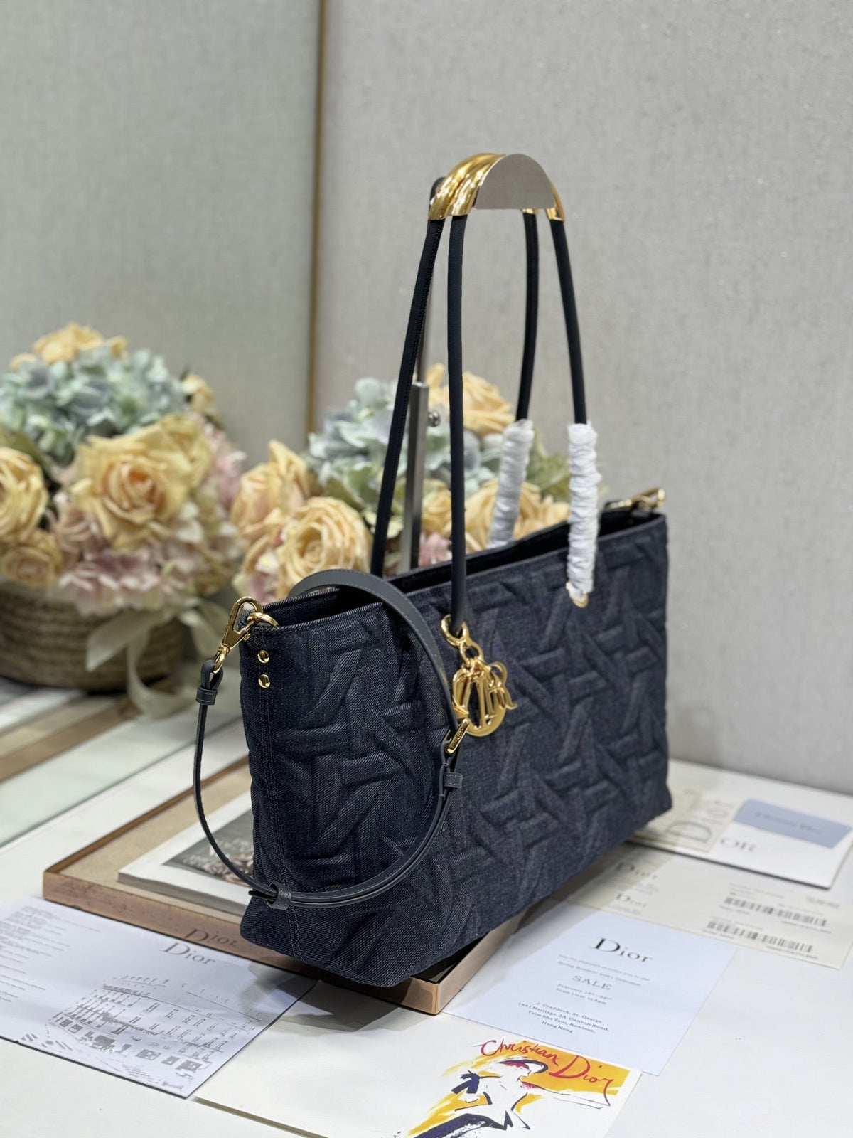 Dior Medium 37 Toujours Bag in Black Cannage Denim