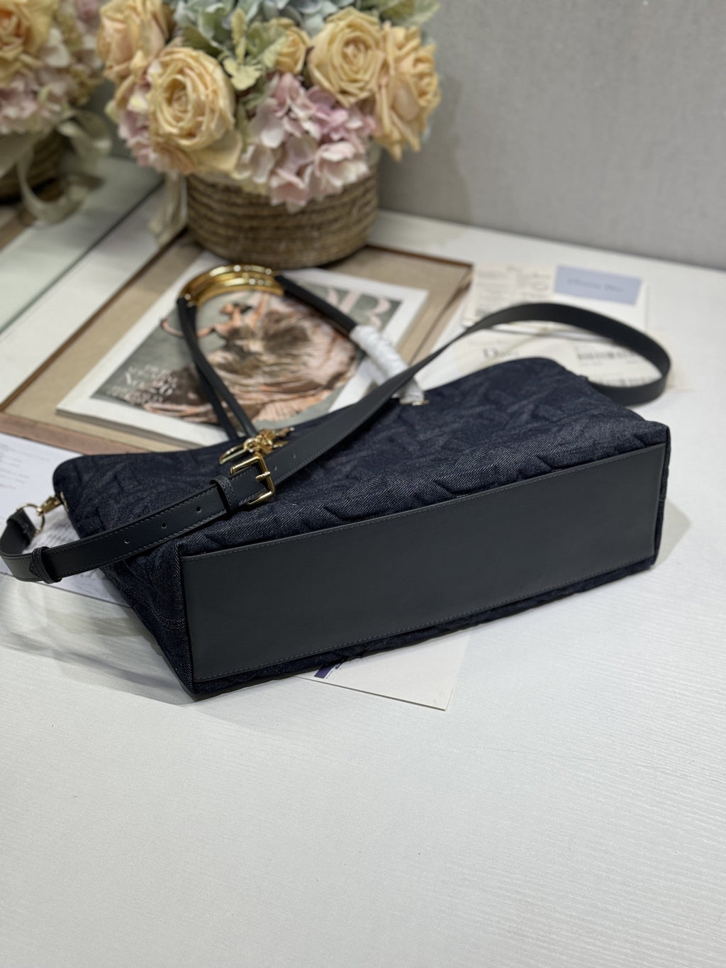 Dior Medium 37 Toujours Bag in Black Cannage Denim