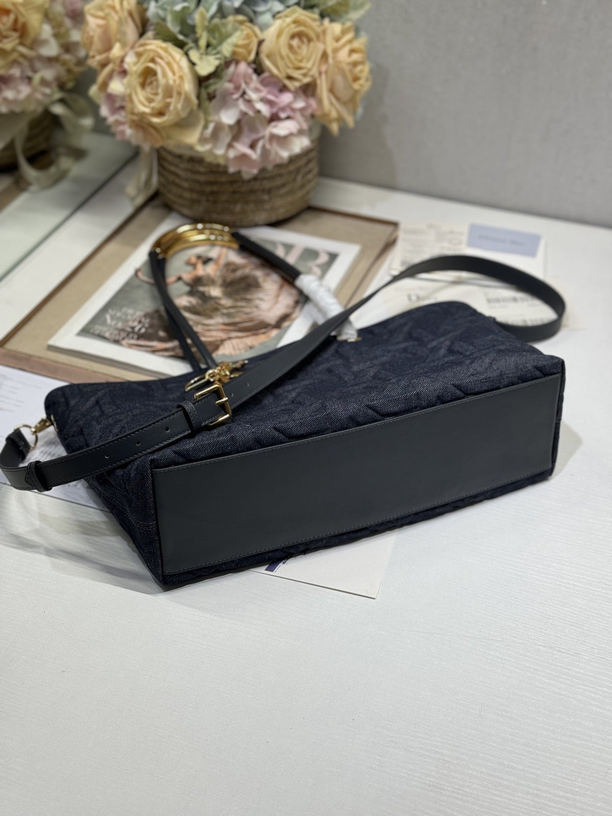 Dior Medium 37 Toujours Bag in Black Cannage Denim