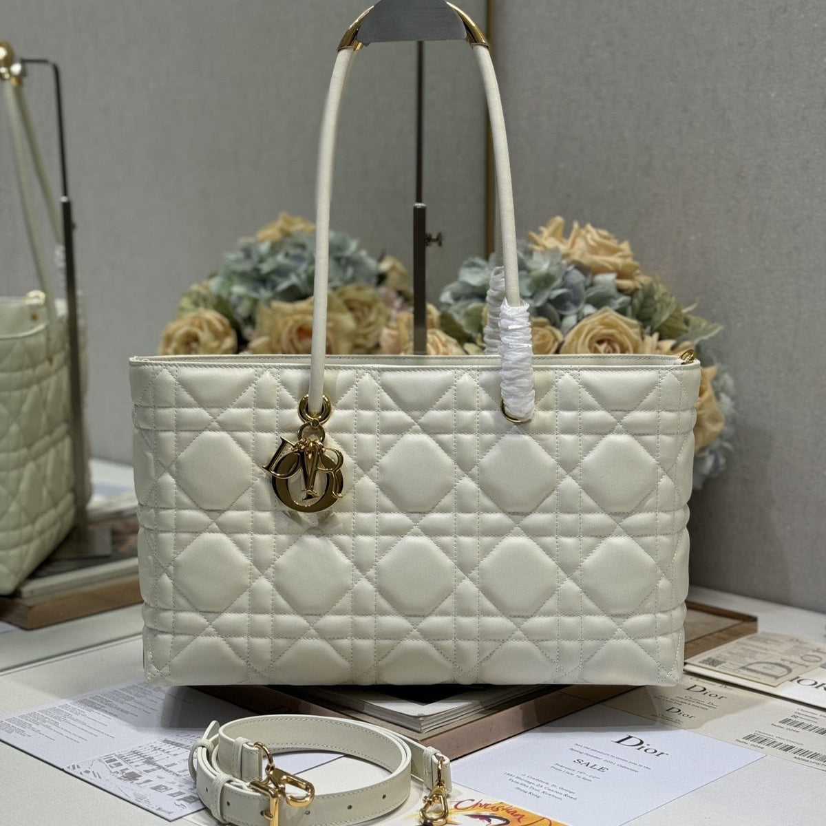 Dior Medium 37 Toujours Bag in White Macrocannage Lambskin