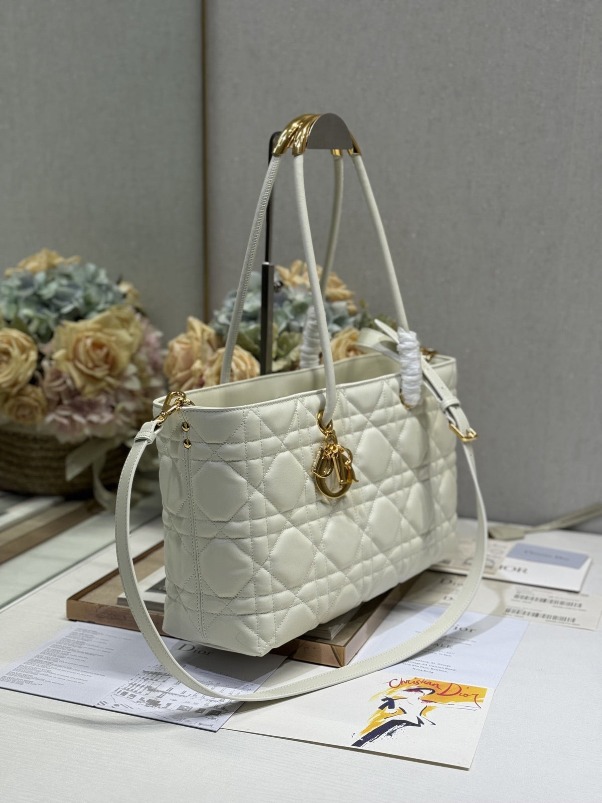 Dior Medium 37 Toujours Bag in White Macrocannage Lambskin