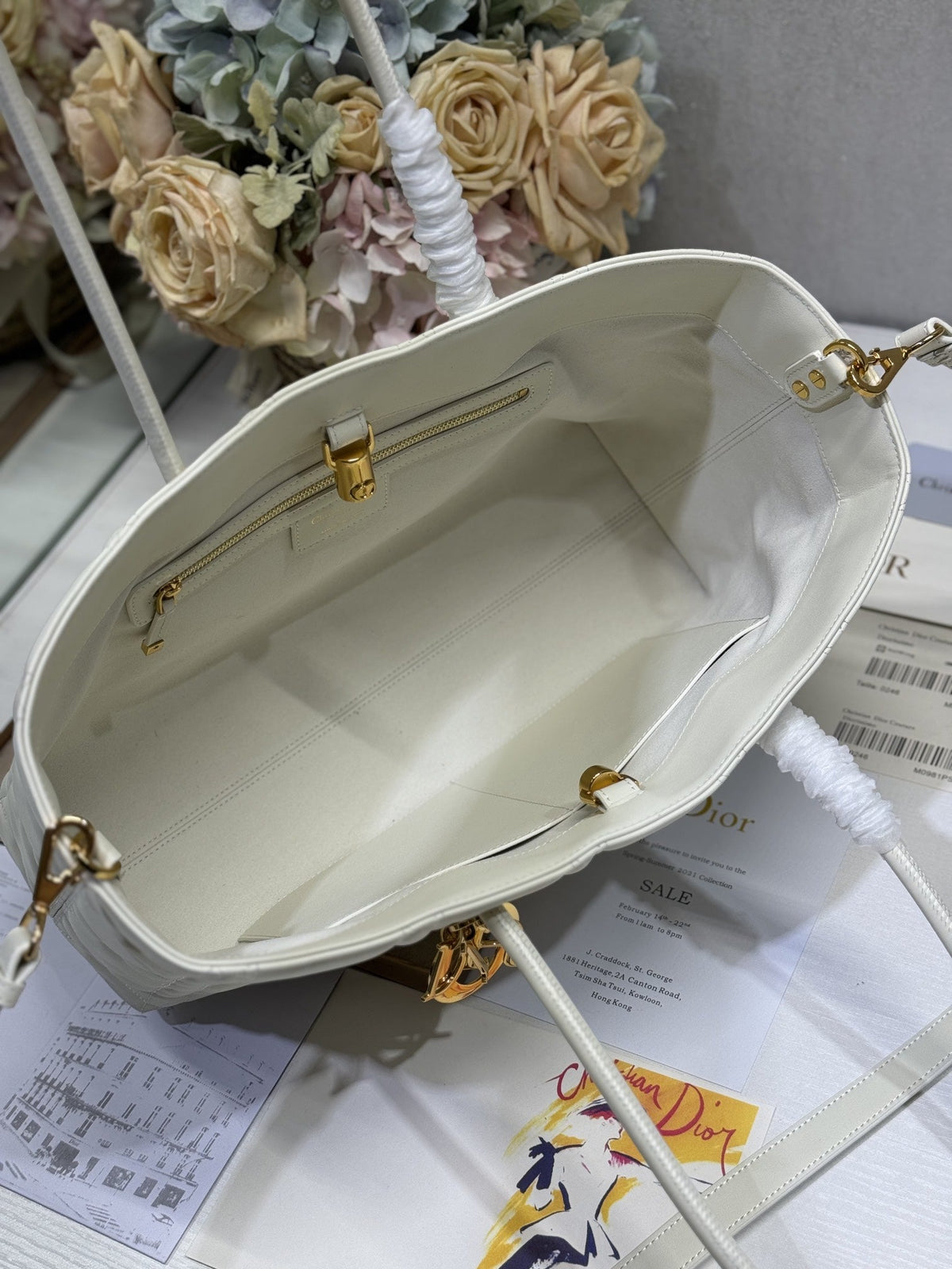 Dior Medium 37 Toujours Bag in White Macrocannage Lambskin
