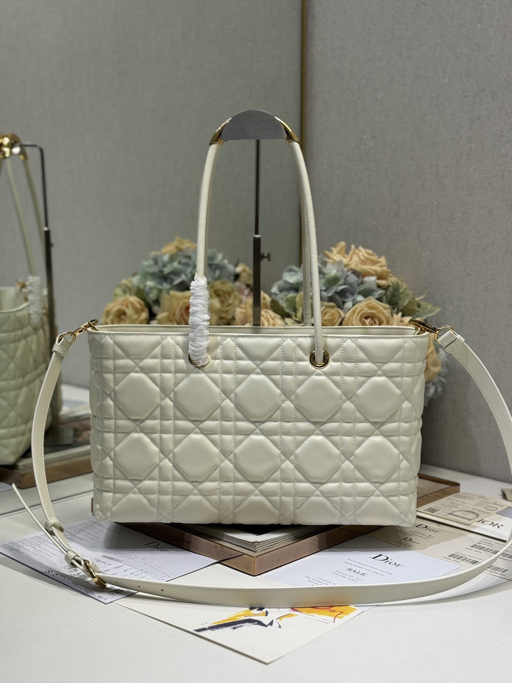 Dior Medium 37 Toujours Bag in White Macrocannage Lambskin
