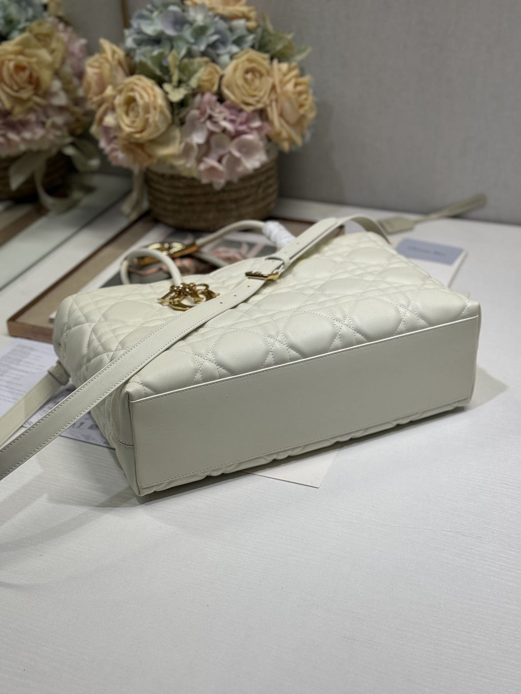 Dior Medium 37 Toujours Bag in White Macrocannage Lambskin