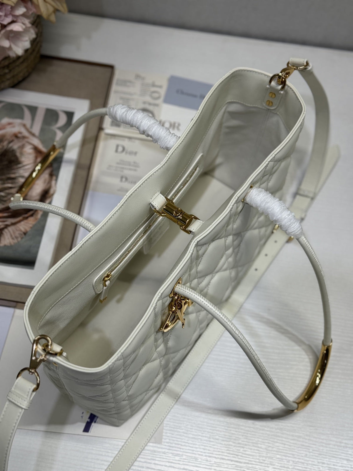 Dior Medium 37 Toujours Bag in White Macrocannage Lambskin