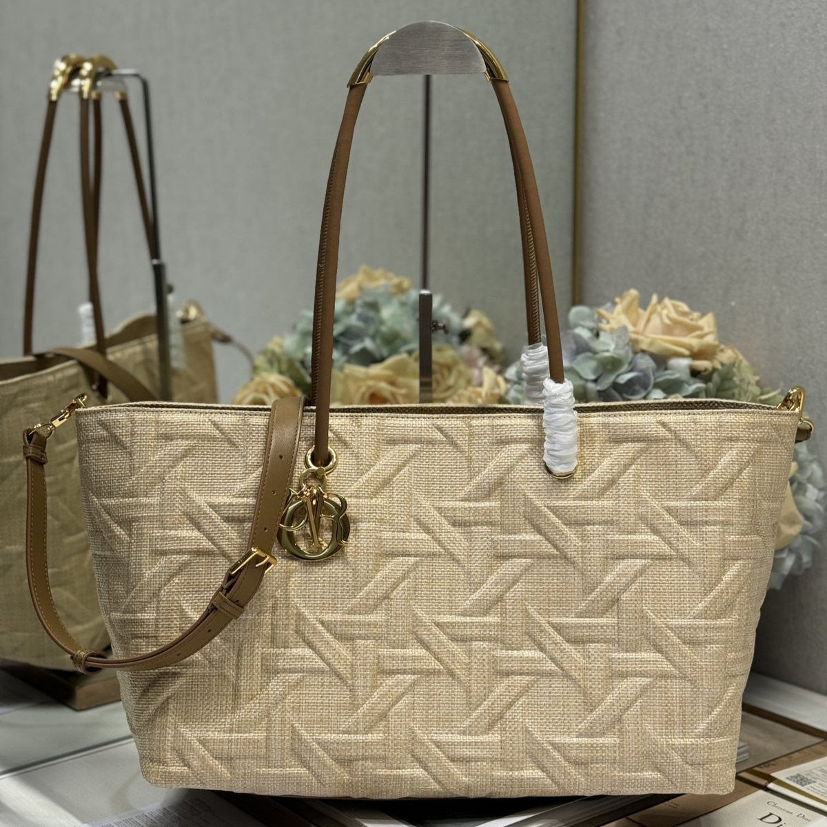 Dior Large 41 Toujours Bag in Bisque Beige Cannage Raffia