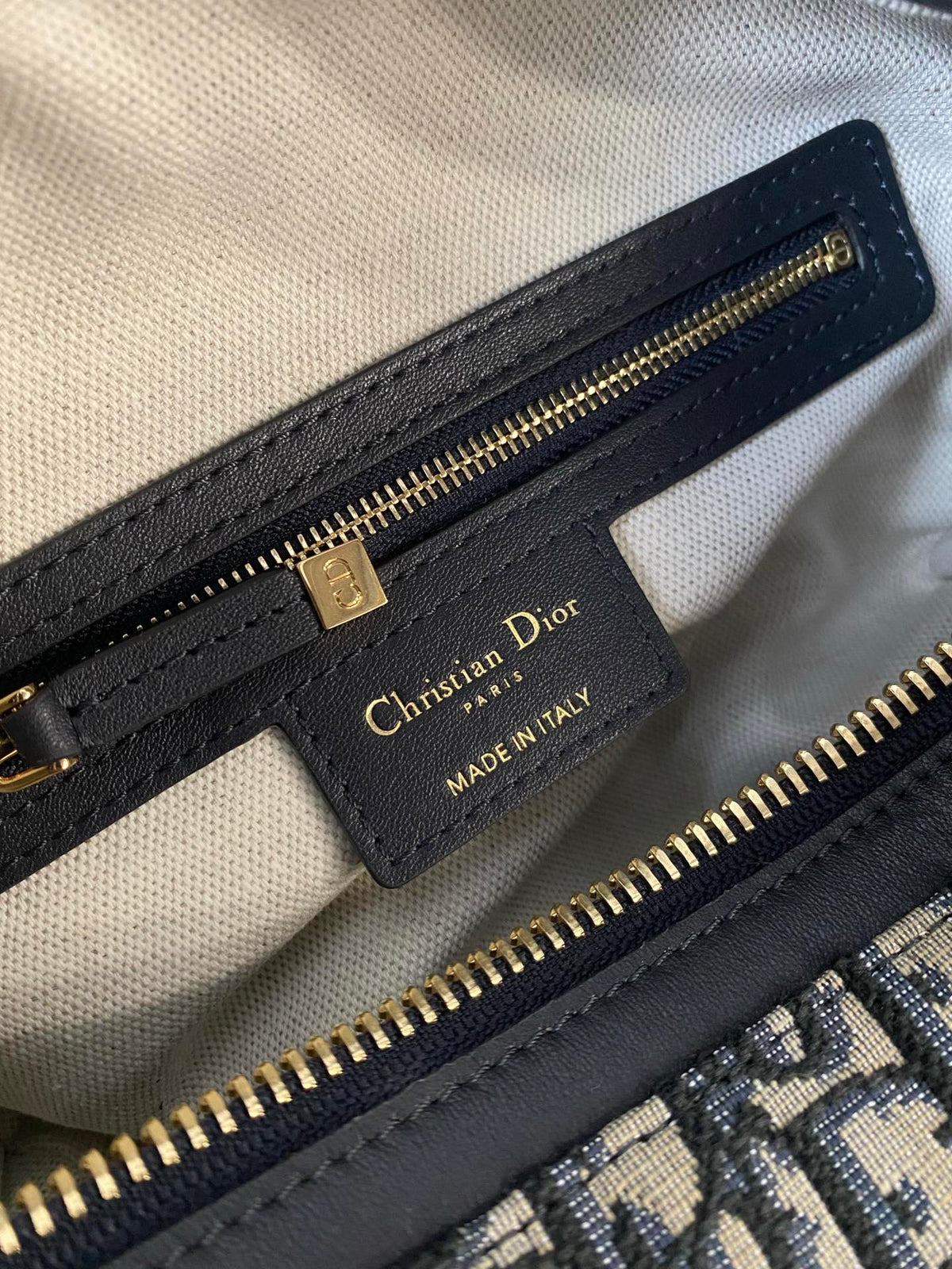 Dior Medium D-Journey Shoulder Bag 25 in Black Monogram Oblique Jacquard
