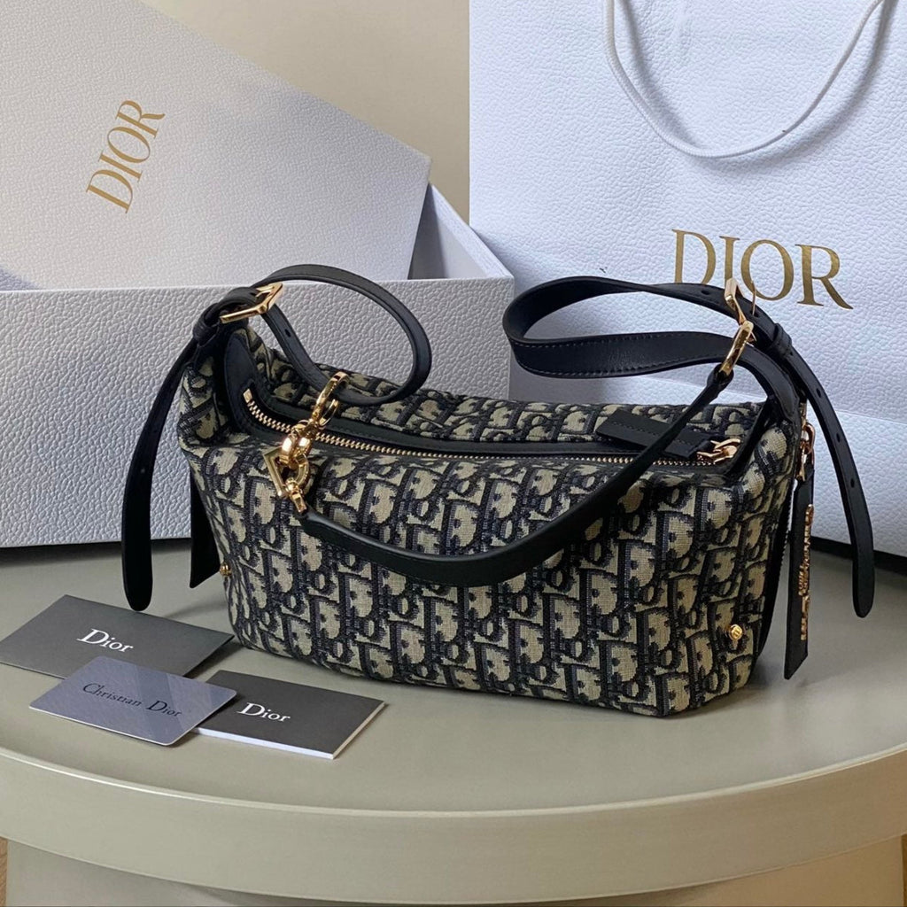 Dior Medium D-Journey Shoulder Bag 25 in Black Monogram Oblique Jacquard
