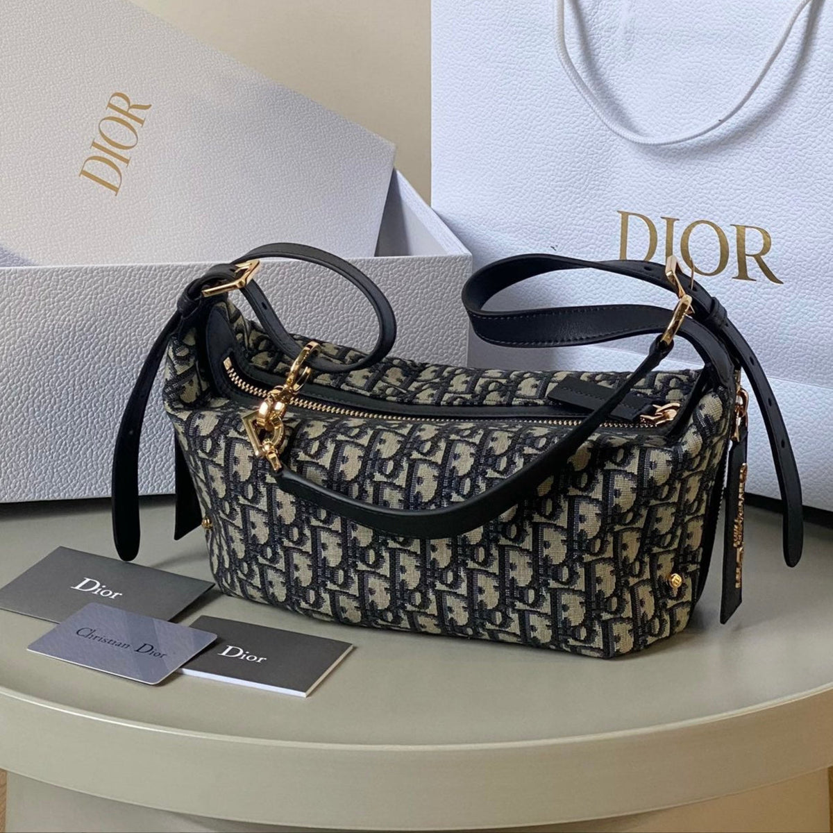 Dior Medium D-Journey Shoulder Bag 25 in Black Monogram Oblique Jacquard