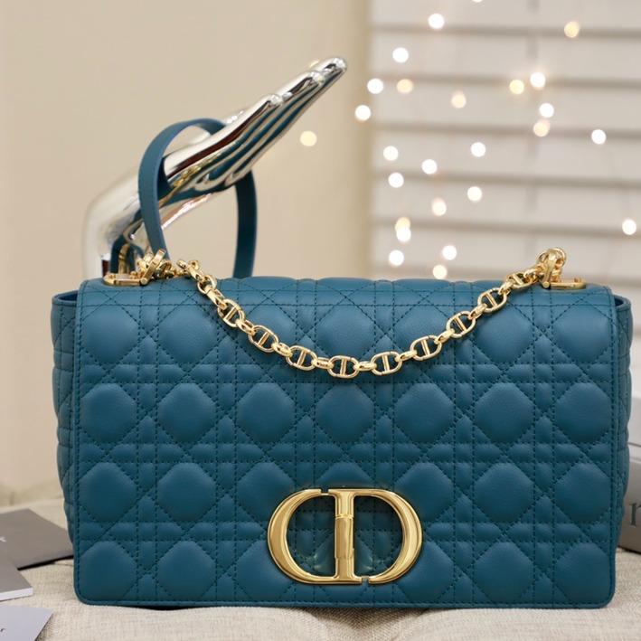 Dior Large Caro Bag 28 Deep Ocean Blue Supple Cannage Calfskin