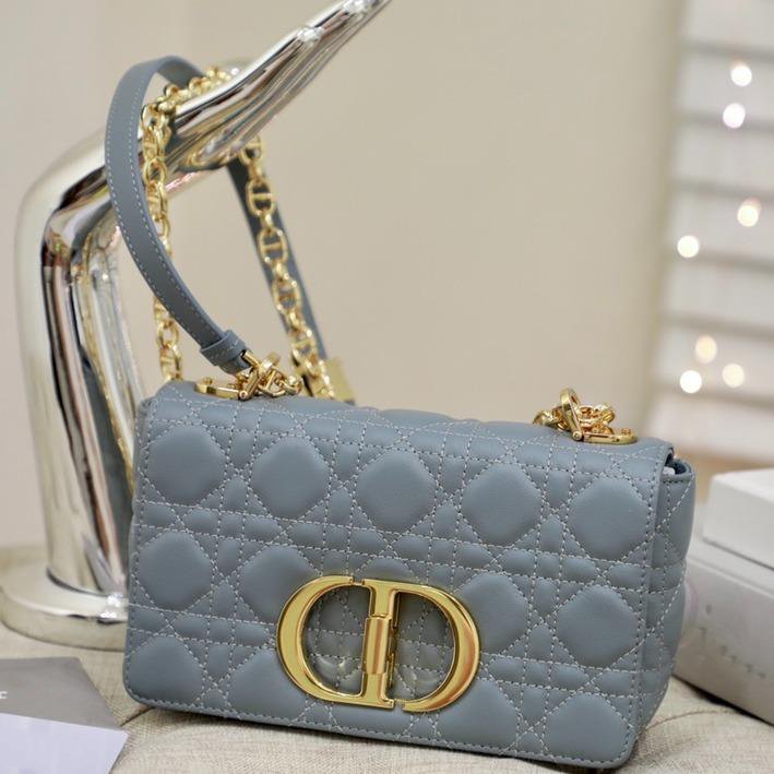 Dior Small Caro Bag Gray Supple Cannage Calfskin