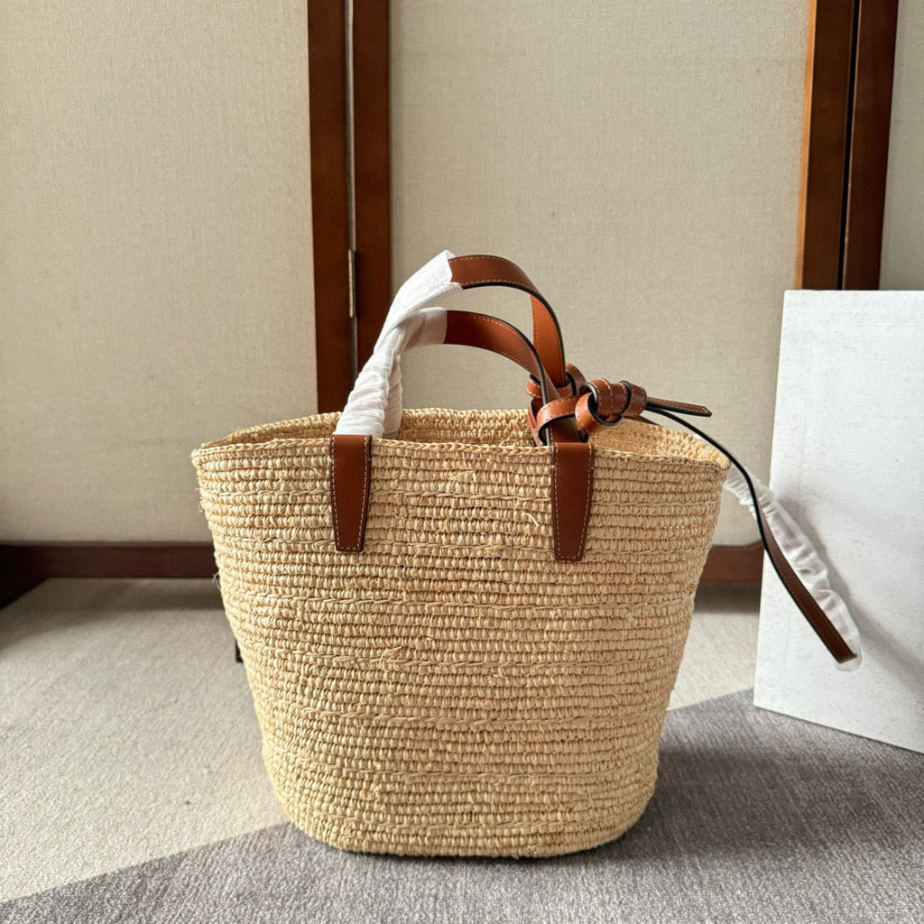 Celine Teen Supple Classic Panier in Raffia and Calfskin Tan Bag