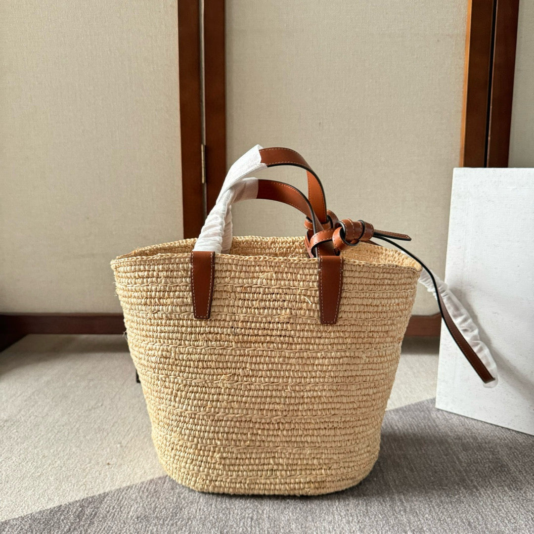 Celine Teen Supple Classic Panier in Raffia and Calfskin Tan Bag
