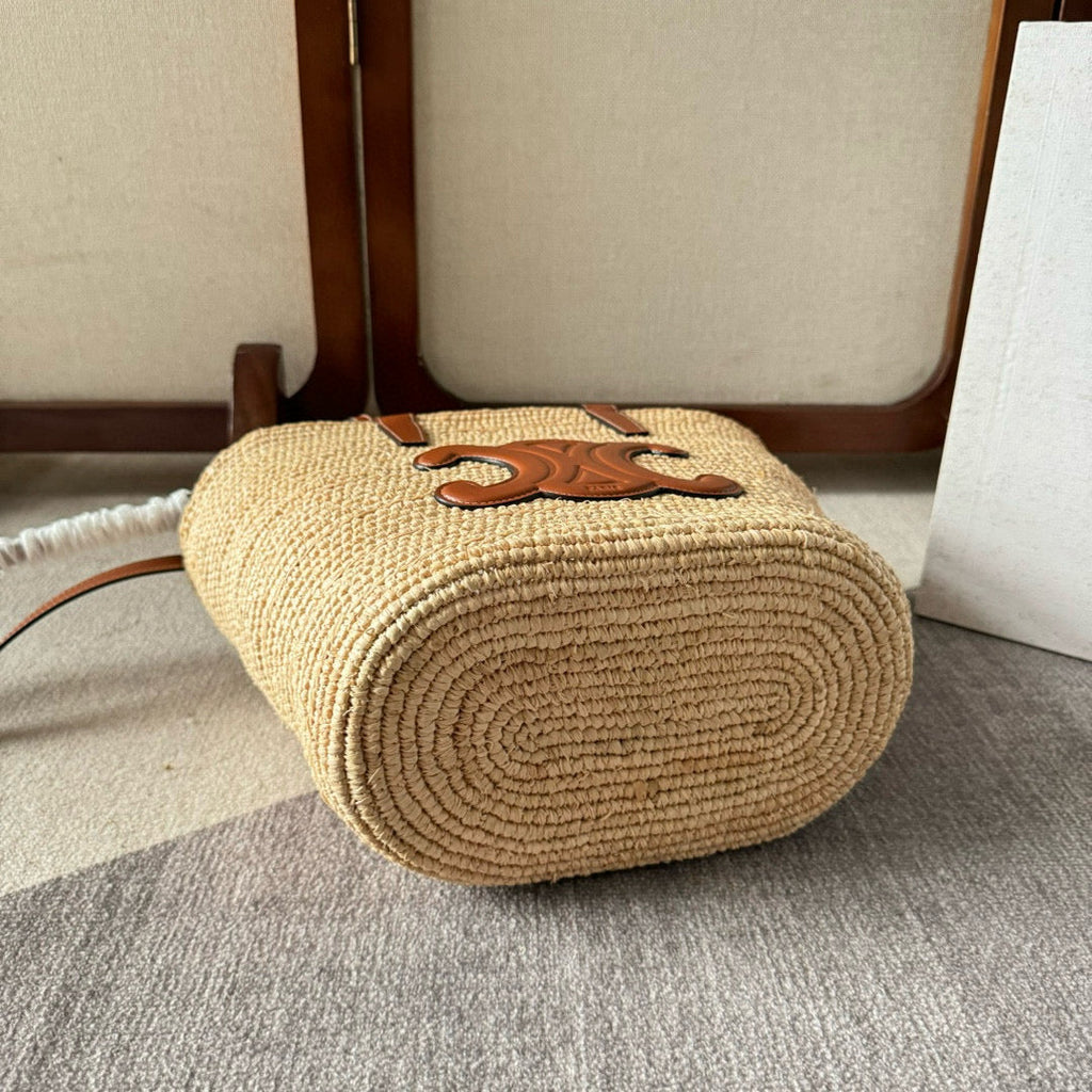 Celine Teen Supple Classic Panier in Raffia and Calfskin Tan Bag