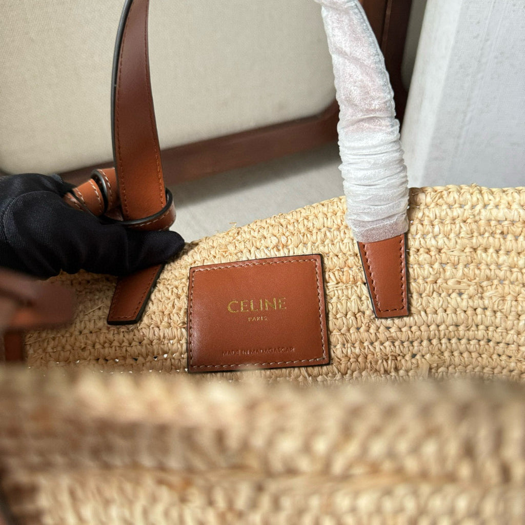 Celine Teen Supple Classic Panier in Raffia and Calfskin Tan Bag