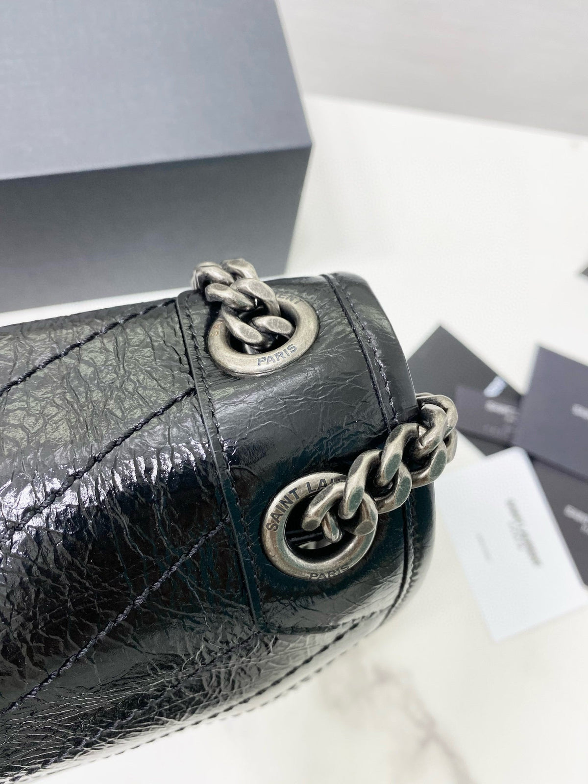 Saint Laurent Medium Niki 28 in Black Calfskin Chain Bag High-End