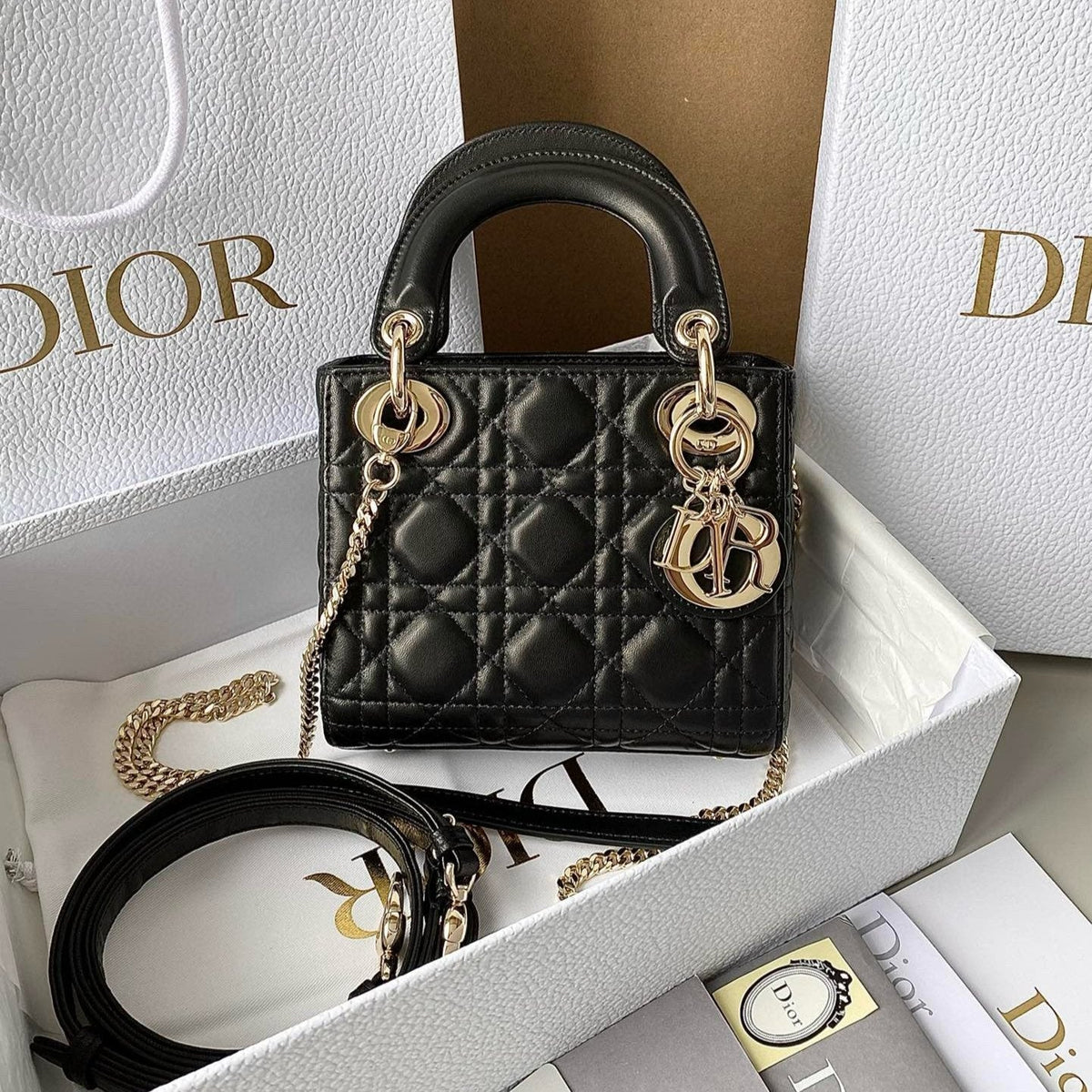Dior Mini My Lady 17 Black Calfskin Gold Hardware Bag